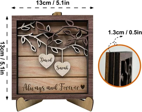 Vista 4 de Letrero de madera grabado para parejas, árbol de regalo con nombre personalizado, día de San Valentín para él/ella, novio, novia, recién casados