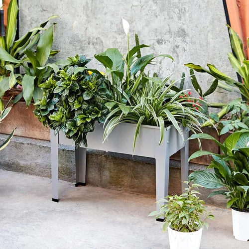 Vista 6 de Cama de jardín elevada, maceta elevada de jardín con patas, maceta de jardín galvanizada para hierbas y verduras (24 pulgadas, gris)