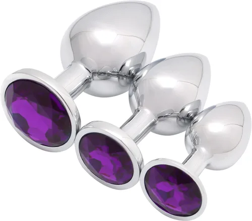 Vista 11 de AKStore 3 tapones anales fetiches de acero inoxidable con diseño de joyas lujosas para fantasías sexuales de bondage, tamaños grande, mediano y Negro