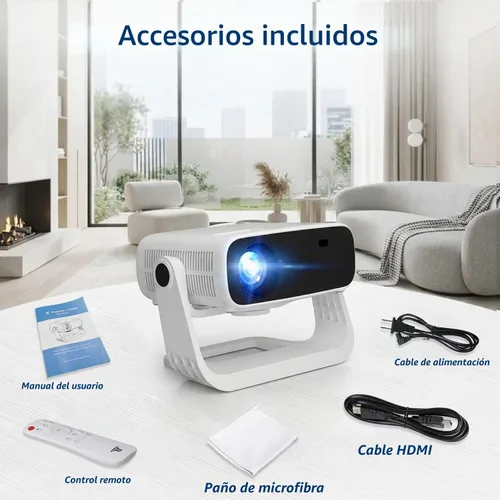 Vista 6 de Wielio Proyector inteligente 2026 Android TV con WiFi 6 y Bluetooth 5.0 integrado más de 1000 aplicaciones 240 ANSI portátil para dormitorio, mini