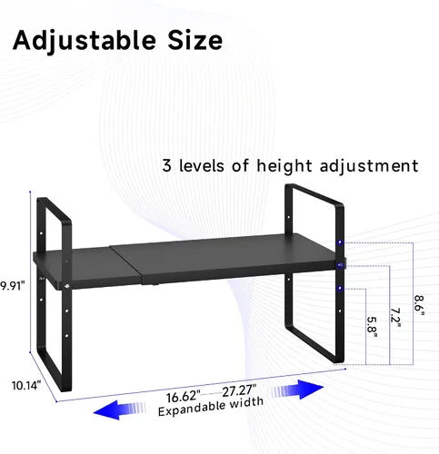 Vista 2 de Organizador de estante expandible para gabinete, almacenamiento apilable para mostrador de despensa de cocina, soporte ajustable para armario