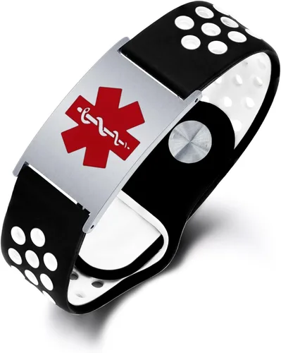 Vista 11 de Pulsera de alerta médica personalizada para mujeres y hombres, pulseras de identificación médica deportiva de silicona con grabado gratuito, pulsera