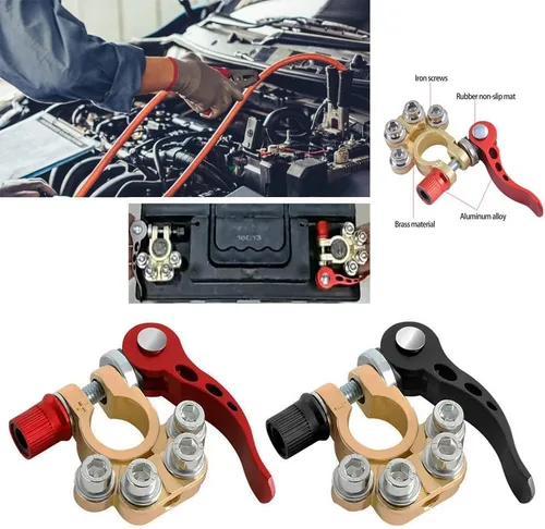 Vista 2 de Conectores de terminales de batería de automóvil, 2 piezas de clips de terminal de desconexión rápida de 4 vías, abrazaderas de terminales