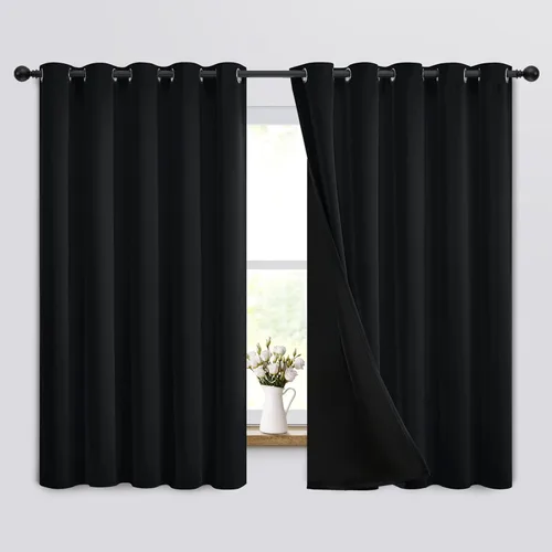 Vista 174 de Yakamok Cortinas negras, cortinas de ventana con aislamiento térmico y eficiencia energética para dormitorio, cortinas opacas completas y cortinas