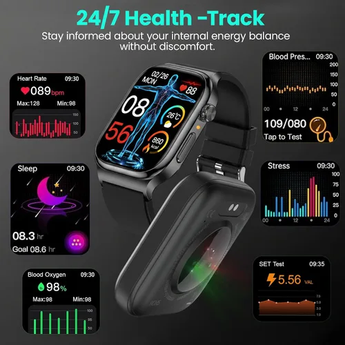 Vista 2 de Reloj inteligente de salud para mujeres y hombres, reloj AMOLED de 2.04 pulgadas con frecuencia cardíaca 24/7, seguimiento del sueño, oxígeno
