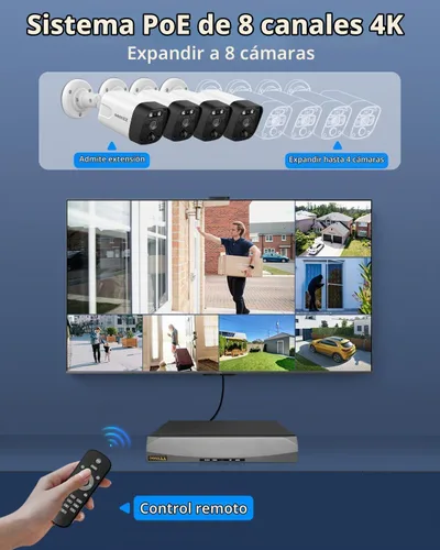 Vista 8 de OOSSXX (Actualización 2026) Sistema de cámara de seguridad para el hogar con cable 4K POE, gran angular de 130°, detección humana AI, sensor PIR