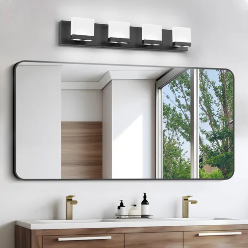 Vista 7 de SineRise Lámparas de tocador de baño modernas LED (4 luces, 30 pulgadas, 5CCT), lámparas de pared de baño modernas de acrílico mate negro sobre