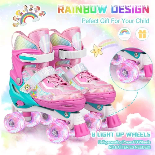 Vista 5 de Patines para niños y niñas, 4 tamaños, ajustables, con ruedas iluminadas para niños, adolescentes, principiantes y avanzados, interiores y exteriores