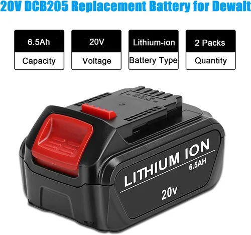 Vista 2 de Batería de repuesto para batería DeWalt 20V Max (2 unidades) 6.5Ah high capacity, Compatible with DeWalt DCB200 DCB204 DCB206 DCB201 DCB203 and