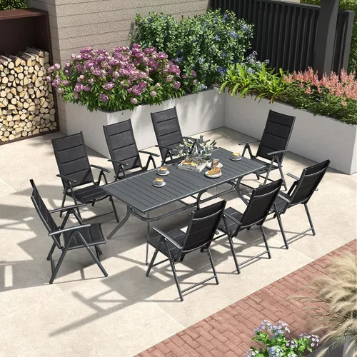 Vista 8 de PURPLE LEAF Juego de 2 sillas plegables para patio al aire libre, sillas de camping reclinables al aire libre con asiento acolchado de algodón