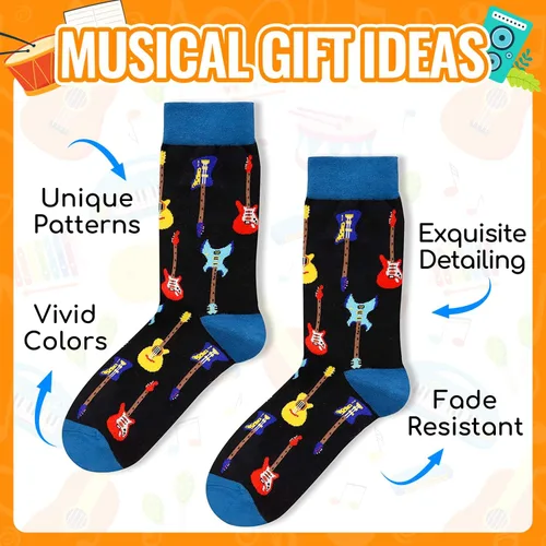 Vista 7 de HAPPYPOP Regalos de notas musicales para hombres, calcetines novedosos para piano de guitarra, regalos de batería para amantes de la música