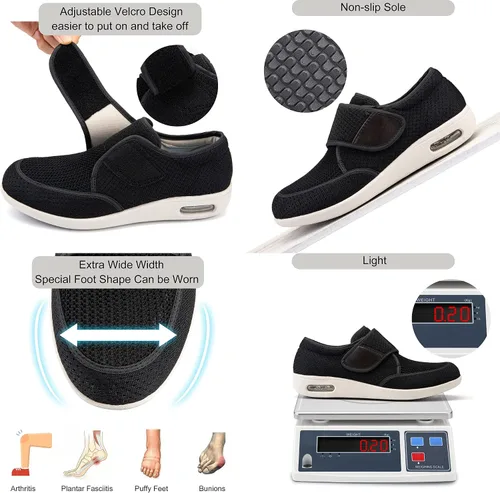 Vista 5 de youyun Zapatos para diabéticos para hombres de ancho ancho, zapatos diabéticos para hombres mayores, cierre ajustable, transpirables, ligeros