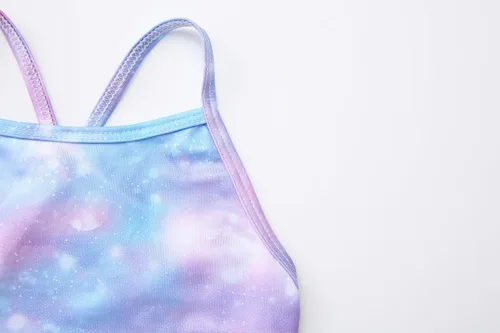 Vista 4 de iLover Traje de baño brillante de una pieza para niñas con espalda cruzada, traje de baño de playa con correa ajustable de 4 a 10 años