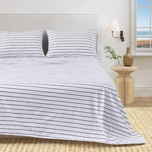 Vista 25 de Great Bay Home - Sábanas de microfibra, estampado costero, sin arrugas, bolsillo profundo, tema de playa, colección Newport (Queen, concha marina)