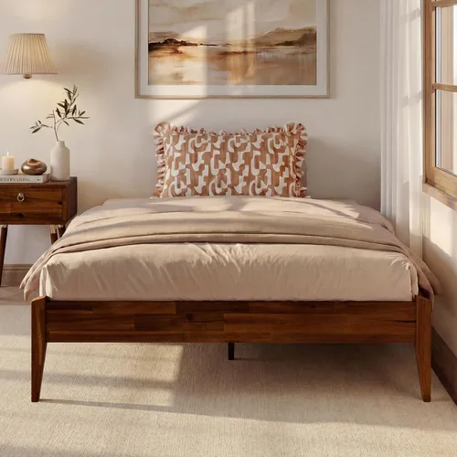 Vista 20 de Bme Dinkee - Marco de cama de plataforma Queen de madera de 15 pulgadas, marco de cama de madera maciza, estilo moderno y minimalista, soporte de 12