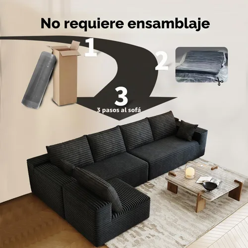 Vista 3 de Sofá modular modular de 139.4 pulgadas, sofás minimalistas en forma de L con diván de asiento medio, moderno sofá convertible de asiento profundo