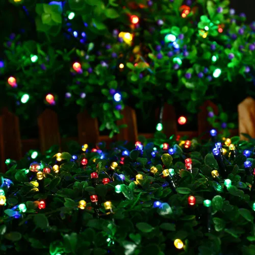 Vista 5 de Luces solares de Navidad para exteriores, tira de luces de 33 pies con 100 luces LED con 8 modos, luces de hadas impermeables para Navidad