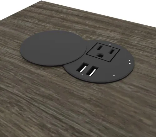 Vista 8 de Pemberly Row Escritorio moderno de madera en forma de L para computadora en nogal gris/blanco