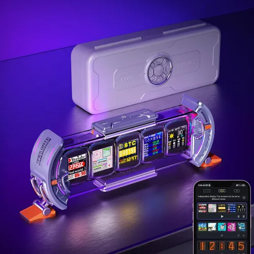 Vista 9 de Divoom Times Gate - Reloj digital de configuración de juegos cyberpunk con control inteligente de aplicación, conexión WiFi, pantalla LED RGB, panel