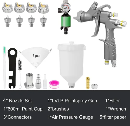 Vista 5 de D1 LVLP - Kit de pistola de pulverización de aire con boquillas de 1,3/1,5/1,7/0.079 in, pistola pulverizadora de pintura automotriz para pintura
