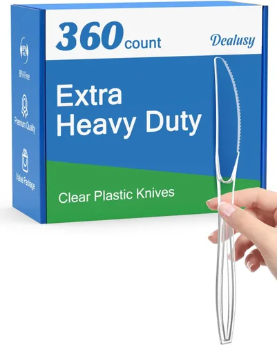 Vista 8 de Dealusy 360 cuchillos de plástico negro extra resistentes, desechables, sin BPA, resistentes al calor, cuchillos desechables sólidos y duraderos a