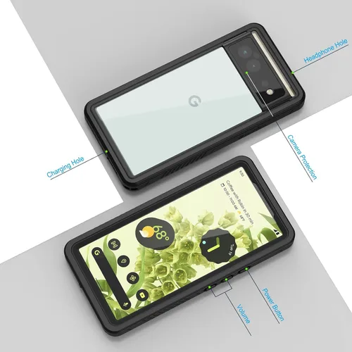 Vista 6 de Lanhiem Funda para Google Pixel 6, impermeable IP68 a prueba de polvo con protector de pantalla integrado, funda protectora de cuerpo completo