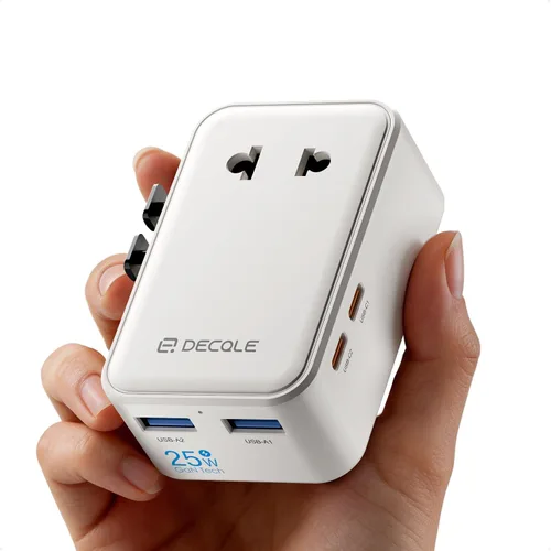 Vista 17 de Adaptador de viaje universal, adaptador de enchufe de viaje internacional con 2 puertos USB-C y 2 puertos USB-A, con toma de corriente AC adicional