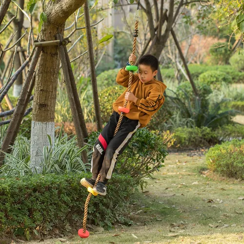 Vista 2 de Cuerda de escalada colorida con plataformas soporte de pie para niños interior al aire libre patio trasero
