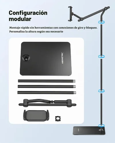 Vista 6 de AboveTEK Soporte de piso para tableta, elegante soporte de piso para iPad de altura ajustable con base estable, soporte de aluminio de rotación
