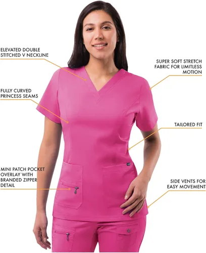 Vista 3 de Adar Pro - Camisa quirúrgica para mujer, con cuello en V elevado