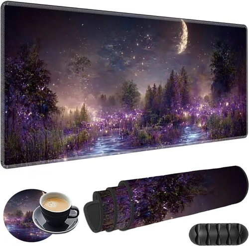 Vista 17 de Alfombrilla de mouse grande para juegos más un posavasos + clips para cables, alfombrilla de mouse extendida de ciervo camuflaje (31.5 x 11.8)