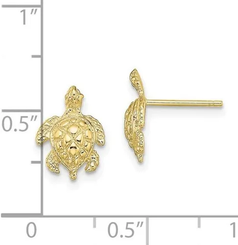 Vista 4 de 10K Real Gold Sea Turtle Stud 8 mm 10K Oro Real Aretes de Tortuga- TE828