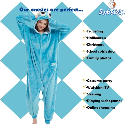 Vista 6 de SWEETXIN Pijama unisex para adultos, disfraz de Halloween, Navidad, cosplay para mujeres y hombres