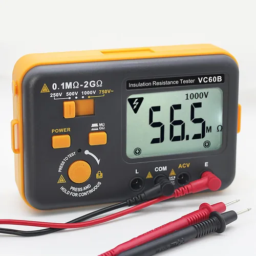 Vista 8 de Probador de resistencia de aislamiento digital VC60B, medidor eléctrico de megaohm con prueba de voltaje de prueba de 250V/500V/1000V Resistencia