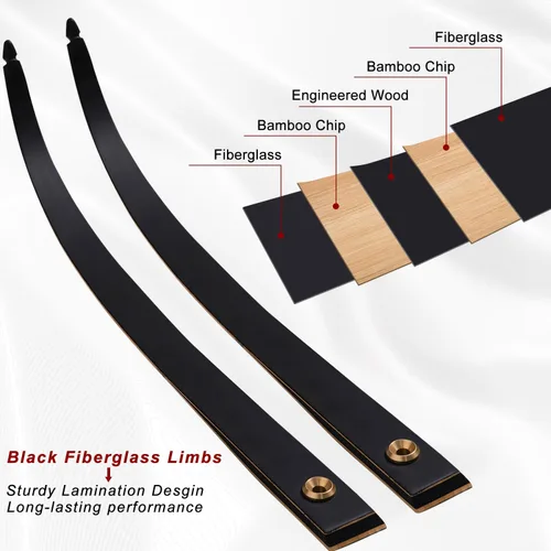 Vista 4 de PMZ Recurve Bow and Arrow Set, 60" Wooden Takedown Hunting Bows 20-60 lbs Negro