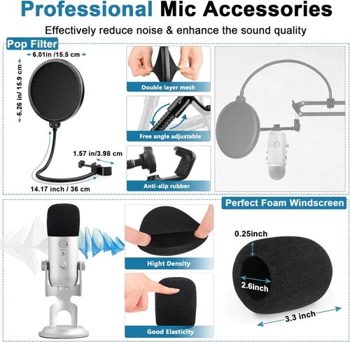 Vista 5 de Soporte de micrófono para Blue Yeti Soporte de escritorio con brazo de micrófono mejorado para Hyperx Quadcast Blue Yeti Pro X Snowball con soporte