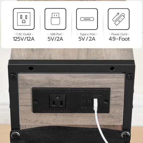 Vista 8 de HOOBRO Mesa auxiliar con estación de carga, mesa auxiliar pequeña con soporte para revistas, mesita de noche, estante de almacenamiento de 3 niveles