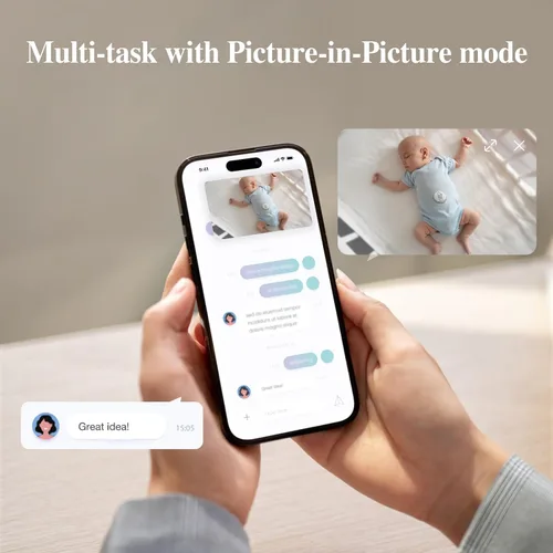 Vista 8 de Sense-U AI 2.5K PTZ Monitor de cámara para bebé con detección de movimiento de respiración de sueño sin sensores, cámara de video inteligente