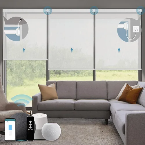 Vista 9 de Persianas enrollables inteligentes, persianas enrollables con cable 1% de apertura, compatibles con Google Home Alexa, persianas automáticas 1%