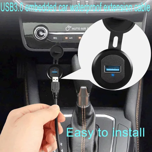 Vista 3 de QIANRENON Cable USB 3.0 de 5 Gbps a prueba de agua para automóvil, cable USB 3.0 hembra a macho para montaje en panel con luz LED, carcasa