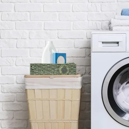 Vista 7 de Cesta de papel higiénico para organizador de baño con tapa de tanque - Verde