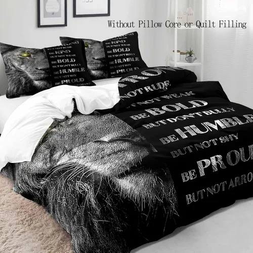 Vista 3 de VIVIHOME - Juego de ropa de cama inspiradora de león de 2 piezas, funda de edredón individual, ropa de cama negra con animales salvajes africanos