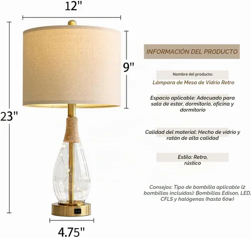 Vista 8 de OYEARS Juego de 2 lámparas de mesa de 23 pulgadas para sala de estar, lámparas de noche para mesitas de noche, lámparas de dormitorio, lámpara