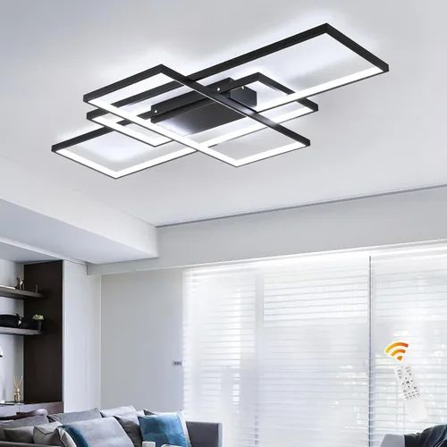 Vista 14 de GEADI Lámpara de techo moderna regulable, lámpara de techo LED blanca de 35.4 pulgadas con control remoto, accesorio de iluminación rectangular