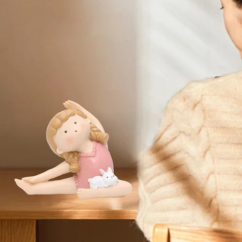 Vista 5 de Figuras de postura de yoga, encantadora estatua de conejo, escultura, figura de postura de yoga para decoración de regalos de oficina en casa