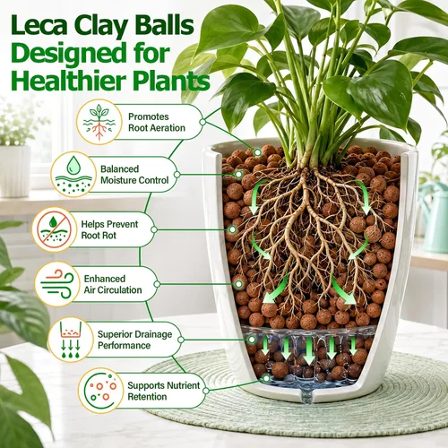 Vista 3 de Riare Guijarros de arcilla de leca orgánica de 2 libras para plantas, bolas