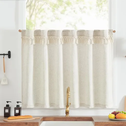 Vista 36 de Jinchan - Cortinas de cocina de lino rústico beige con bolsillo para barra, 26 x 36 pulgadas, 2 paneles
