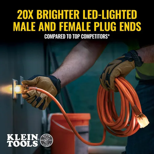 Vista 4 de Klein Tools EXC2515 12/3 SJEOW Cable de extensión de 25 pies, extremos LED, visibilidad diurna, flexible en clima frío, alambre de cobre 99.9%, 15A