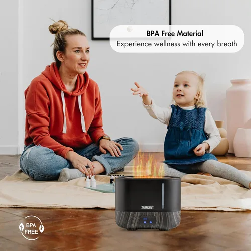 Vista 6 de ZMARKRAFT® Humidificador grande de 3 litros con efecto especial de luz de llama, humidificador ultrasónico silencioso, llenado superior y nivel