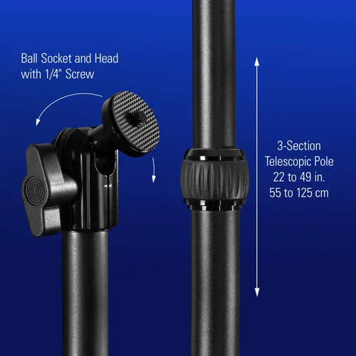 Vista 5 de Elgato Master Mount L - Abrazadera de escritorio premium con poste extensible hasta 125cm/49in y rosca de 1/4 de pulgada para montar luces, cámaras